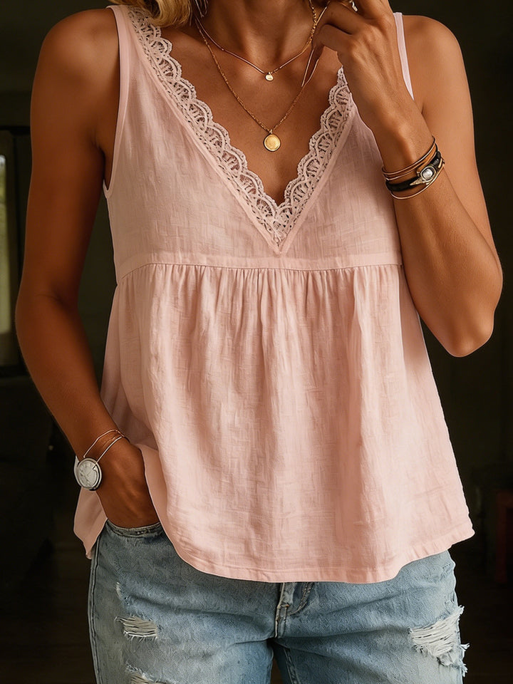Damen lässige Bluse mit Spitzenbesatz Drune