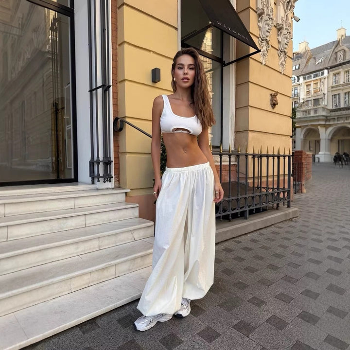 Damen weite Baumwollhose im lässigen Stil mit elastischem Bund Drune