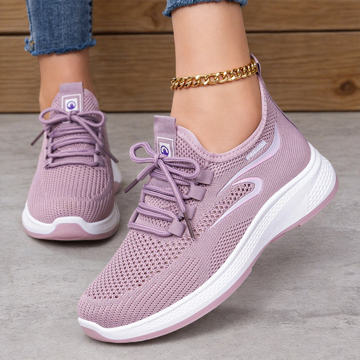 Damen nan atmungsaktiver Strick-Freizeitsneaker mit elastischer Schnürung und stoßabsorbierender Keilsohle Drune