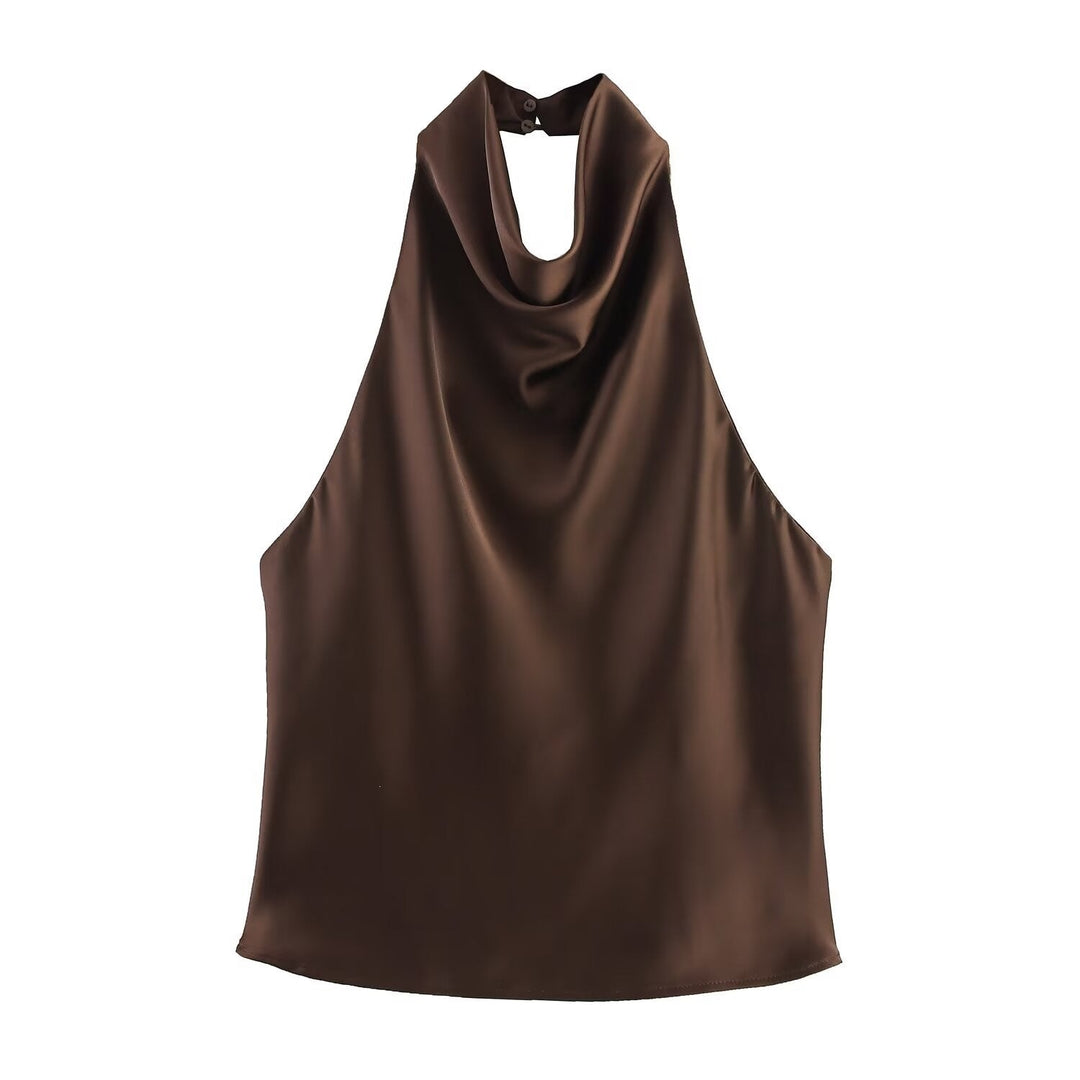 Damen elegantes Haltertop mit fließendem Schnitt und dekorativen Details Drune