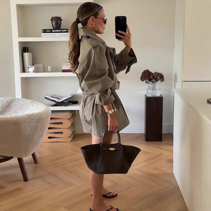 Damen modische oversized Trenchjacke mit Gürteldetail Drune