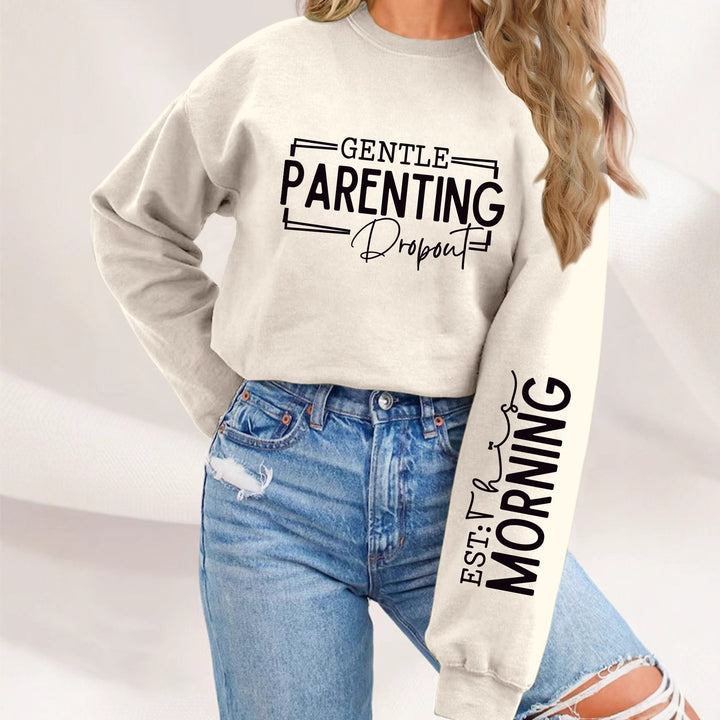 Damen Sweatshirt mit einzigartigem aufgedrucktem Elternschaftsmotiv und lässigem Schnitt Drune