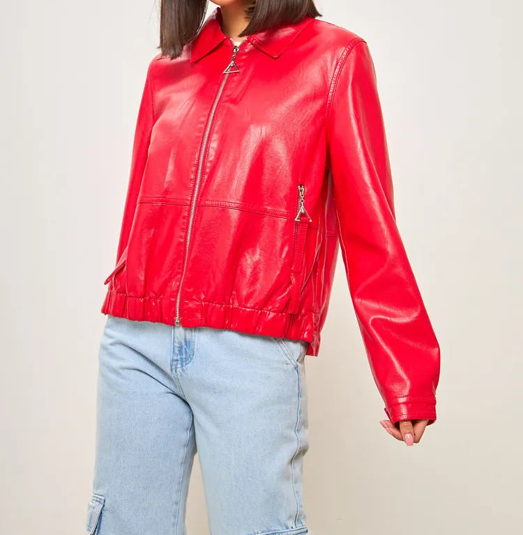 Damen modische Bomberjacke aus veganem Leder Drune