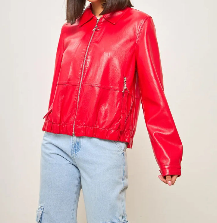 Damen modische Bomberjacke aus veganem Leder Drune
