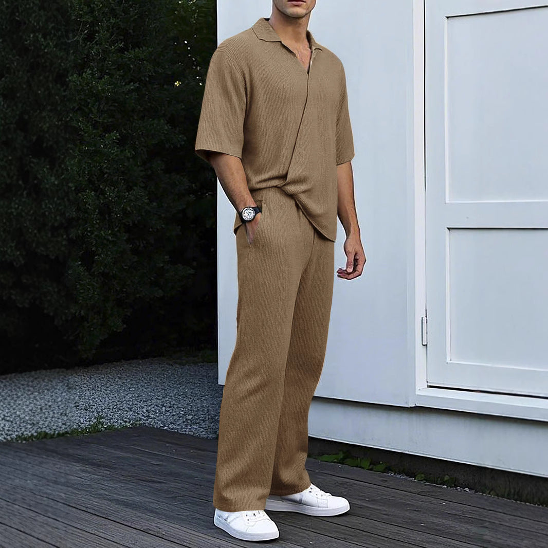 Herren lässiges Freizeit-Set mit V-Ausschnitt und elastischem Bund Drune