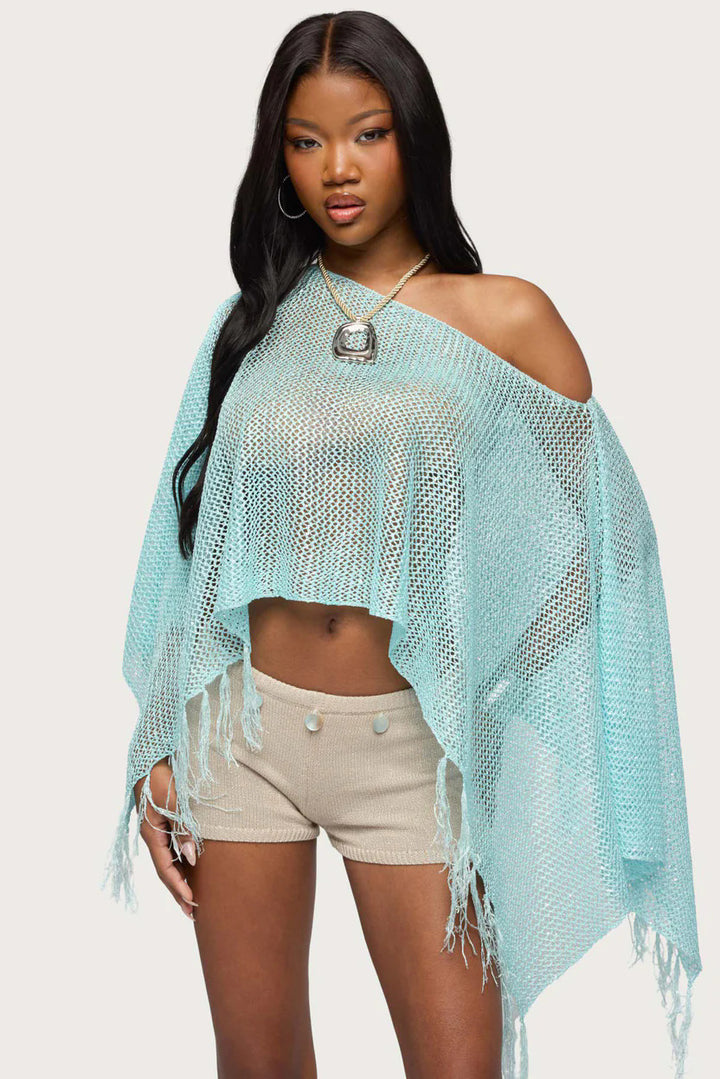 Damen Netzponcho mit funkelnden Akzenten Drune