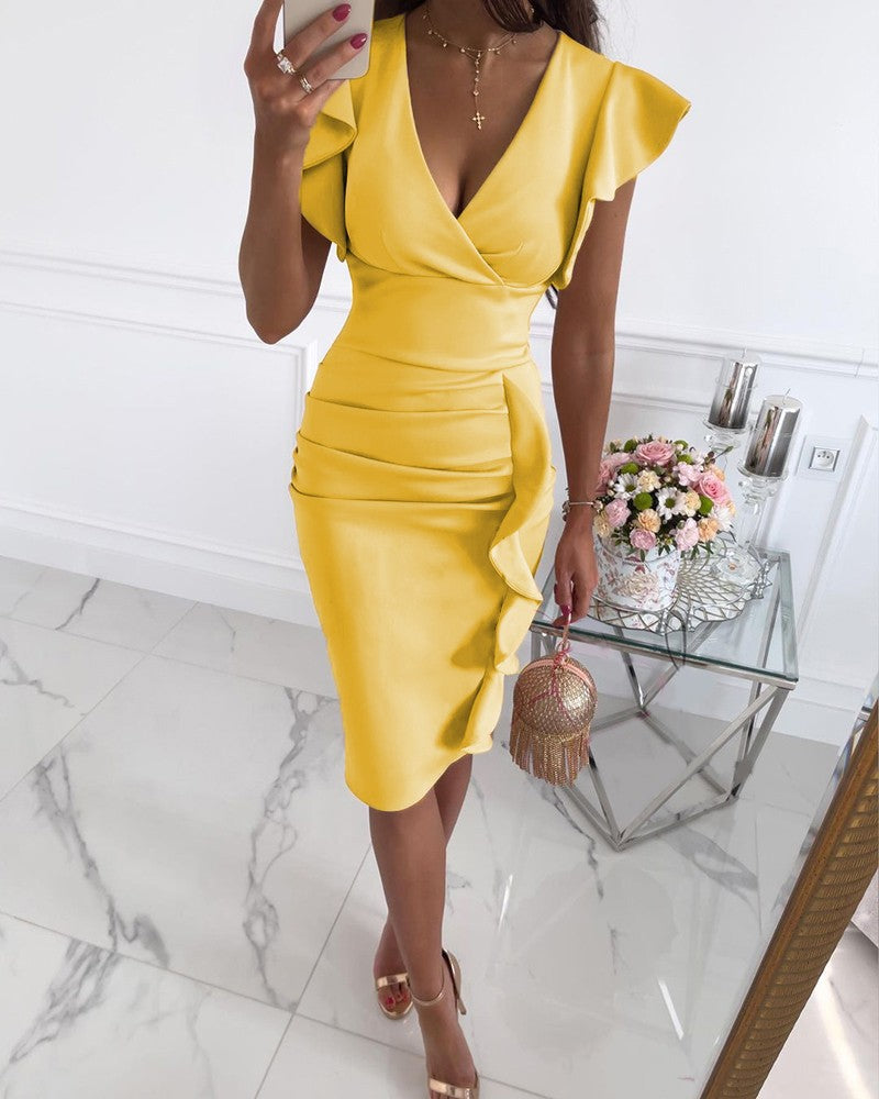 Damen Wickelkleid mit Rüschendetails Drune