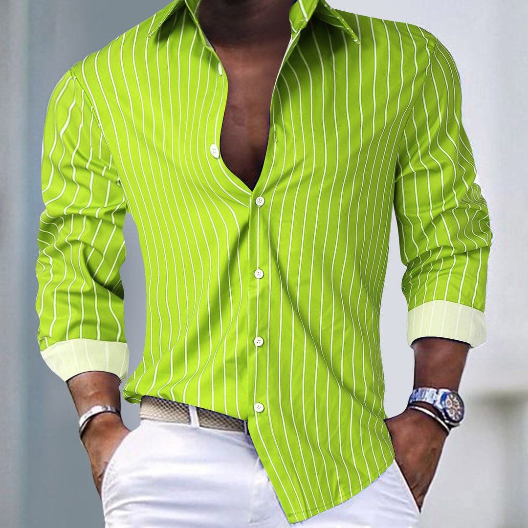 Herren gestreifte Hemdbluse mit tiefem V-Ausschnitt und eleganter Knopfdetails Drune