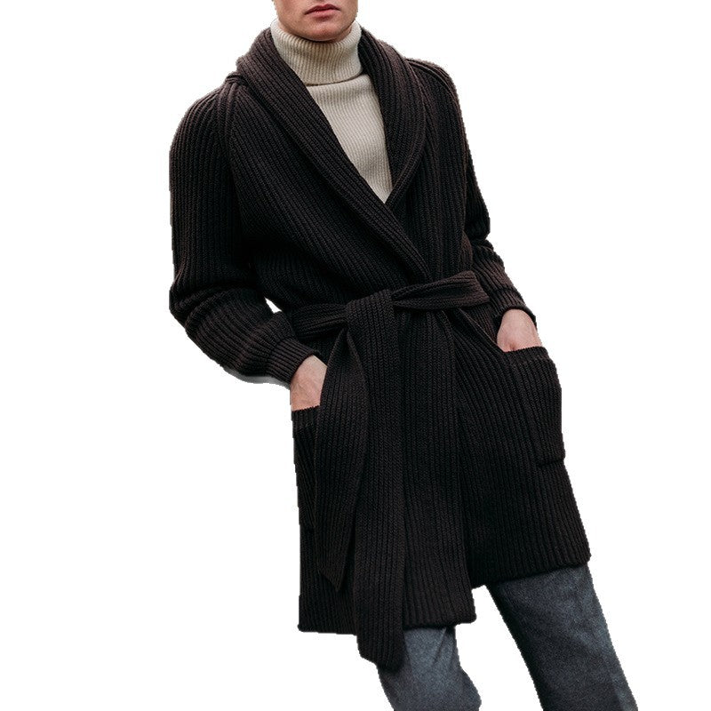 Herren Strickmantel mit breitem Gürtel und praktischen Taschen Drune