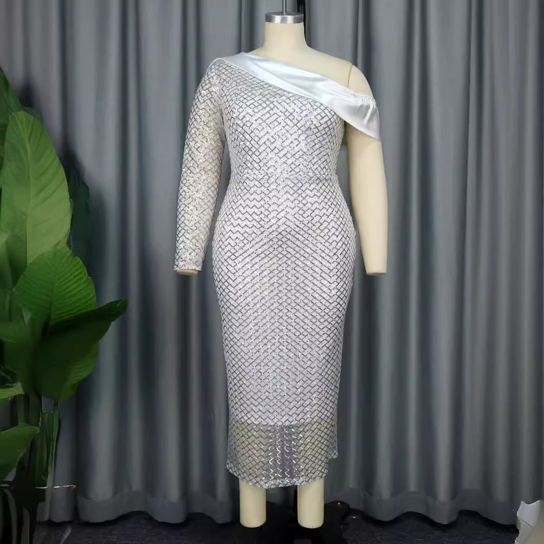 Damen Glamouröses Abendkleid mit asymmetrischem Ausschnitt Drune
