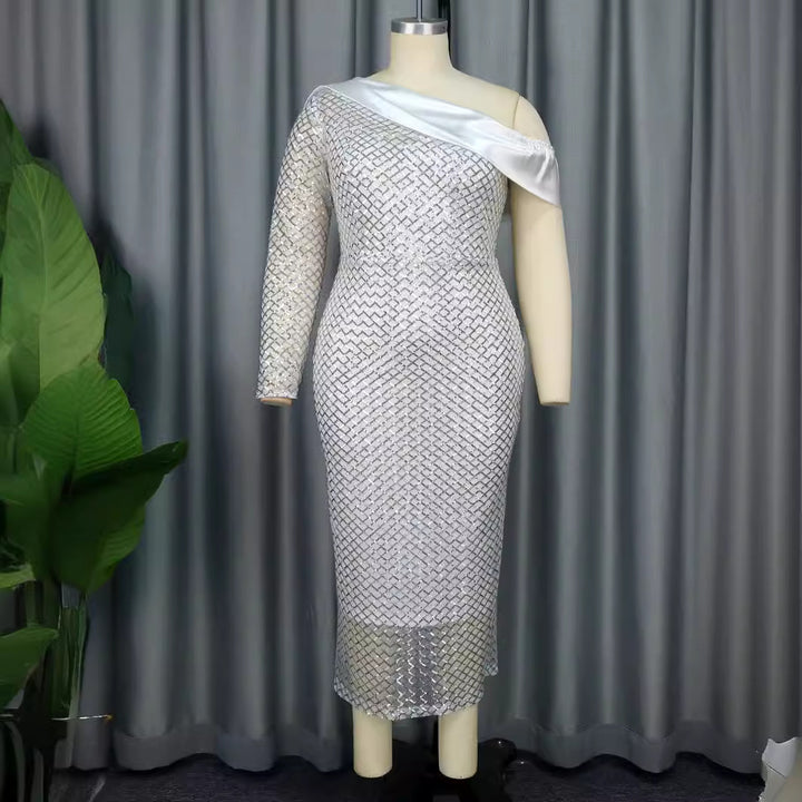 Damen Glamouröses Abendkleid mit asymmetrischem Ausschnitt Drune