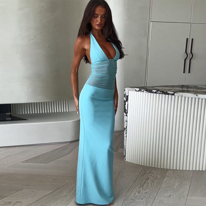 Damen elegantes Maxikleid mit angesagtem Wickeldesign und figurformendem Oberteil Drune