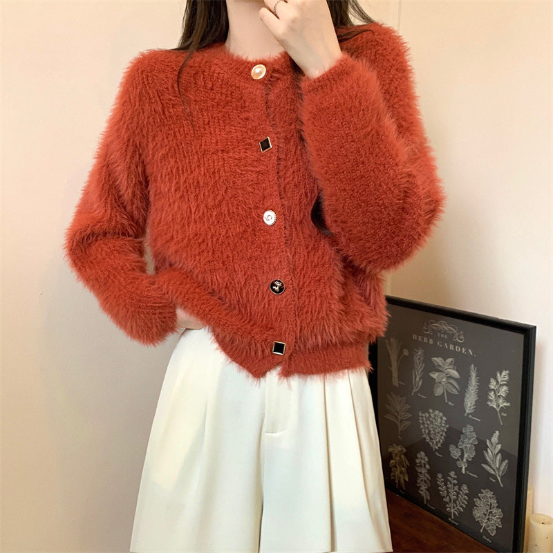 Damen kuschelige Strickjacke mit knöpfbarem Design und elegantem Flair Drune