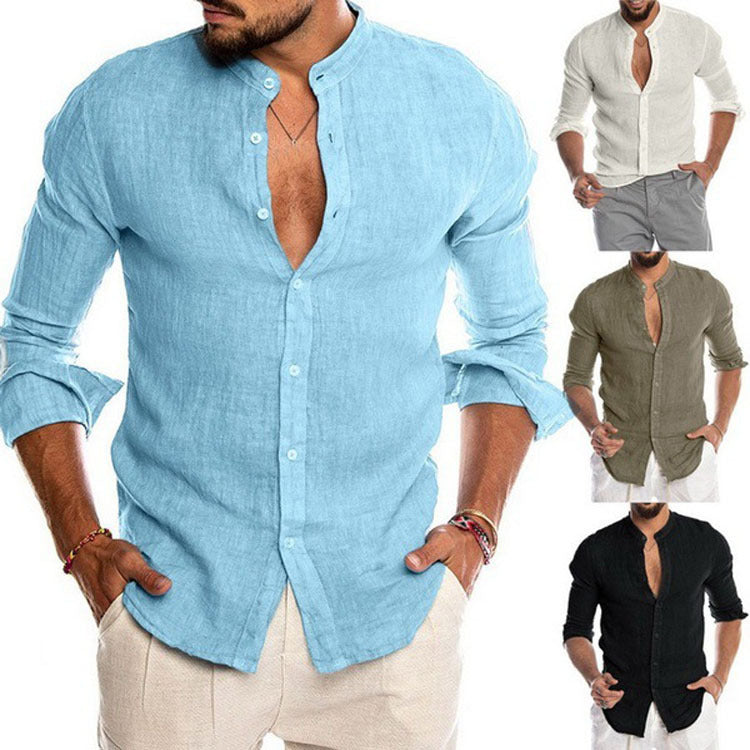 Herren Leinenhemd mit modernem Henley-Ausschnitt und Struktur Drune