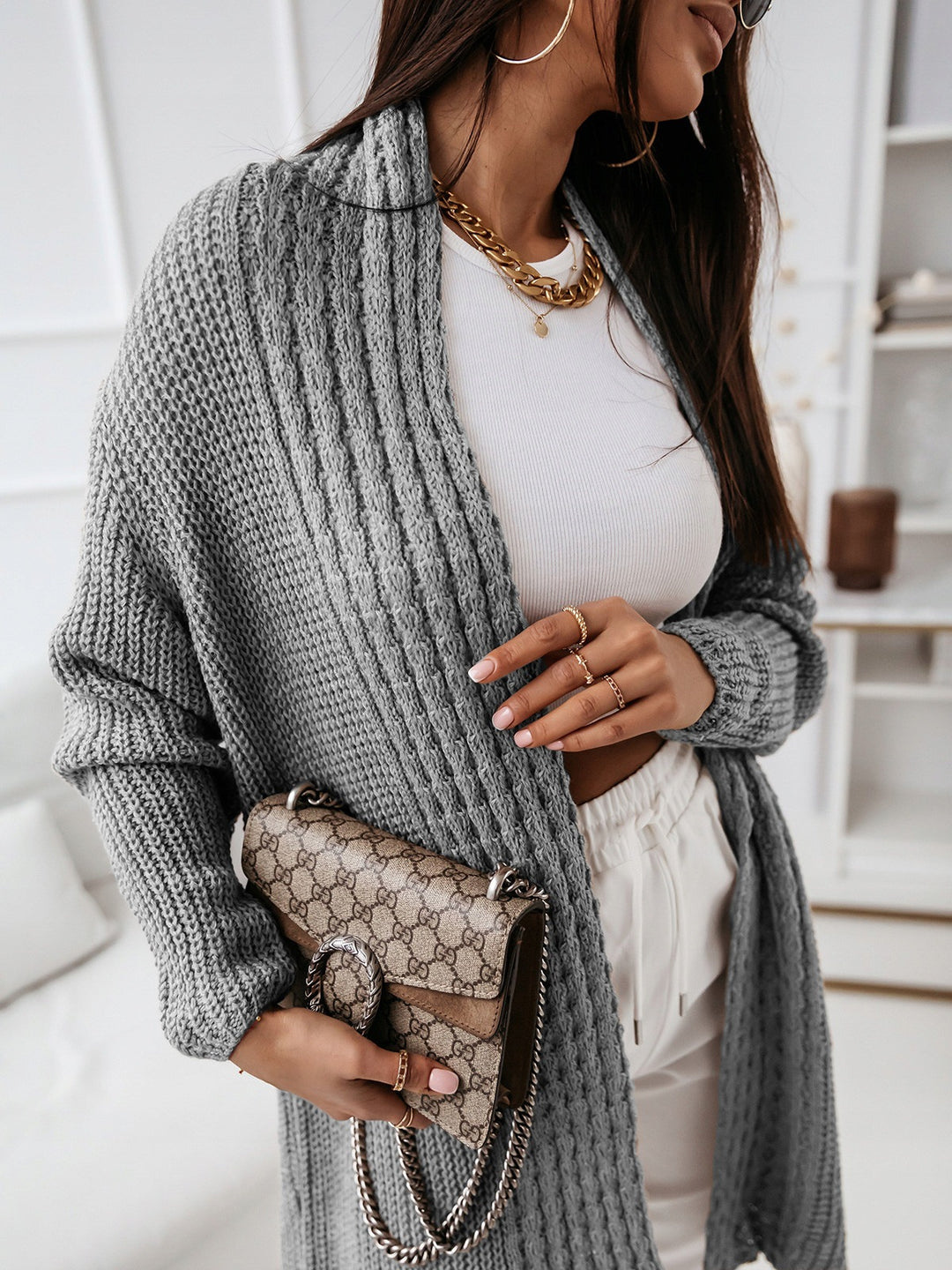 Damen Strick-Cardigan mit strukturiertem Muster und offenem Schnitt Drune