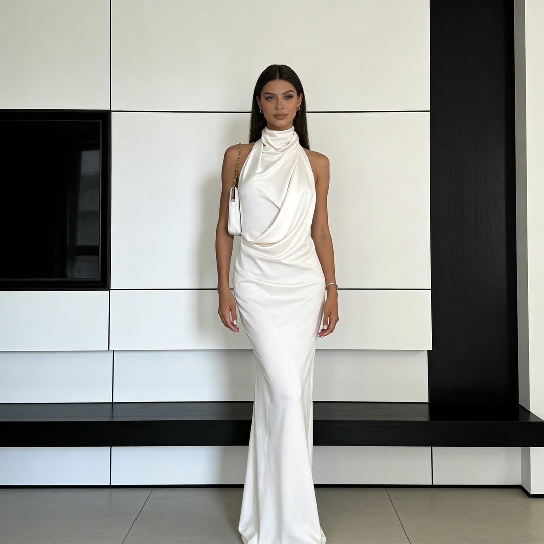 Damen Elegantes Abendkleid mit asymmetrischem Kragen Drune