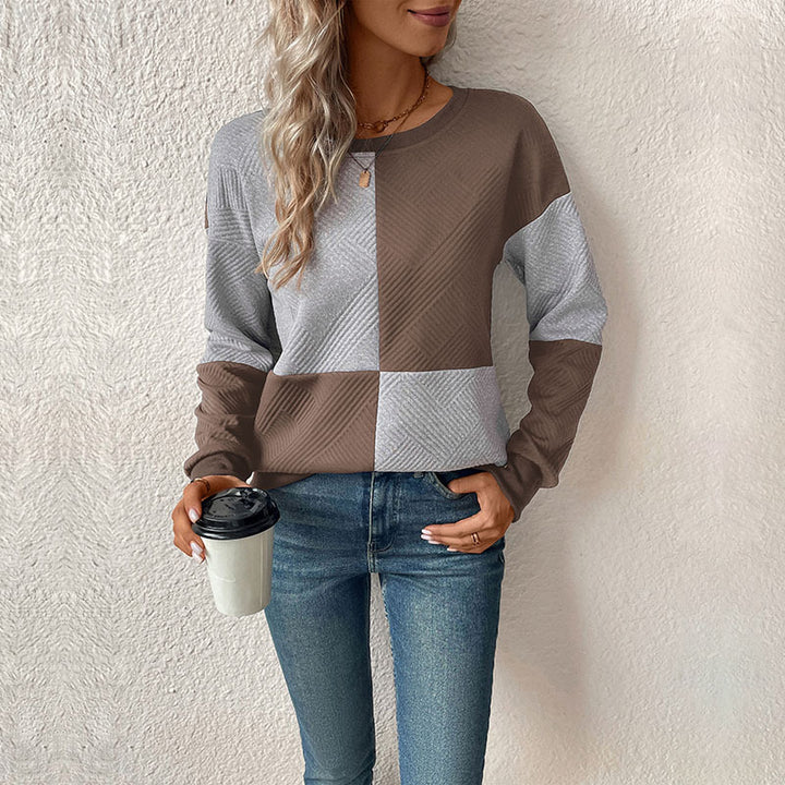 Damen modischer Sweatshirt mit Blockstreifen-Design und Rundhalsausschnitt Drune