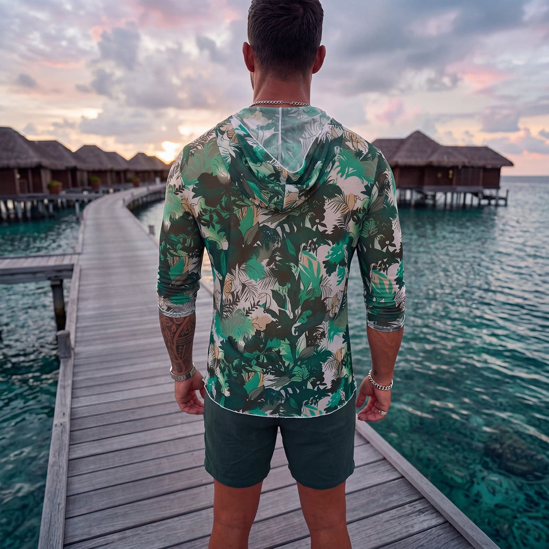 Herren Langarm-Badeoberteil mit floralem Design Drune