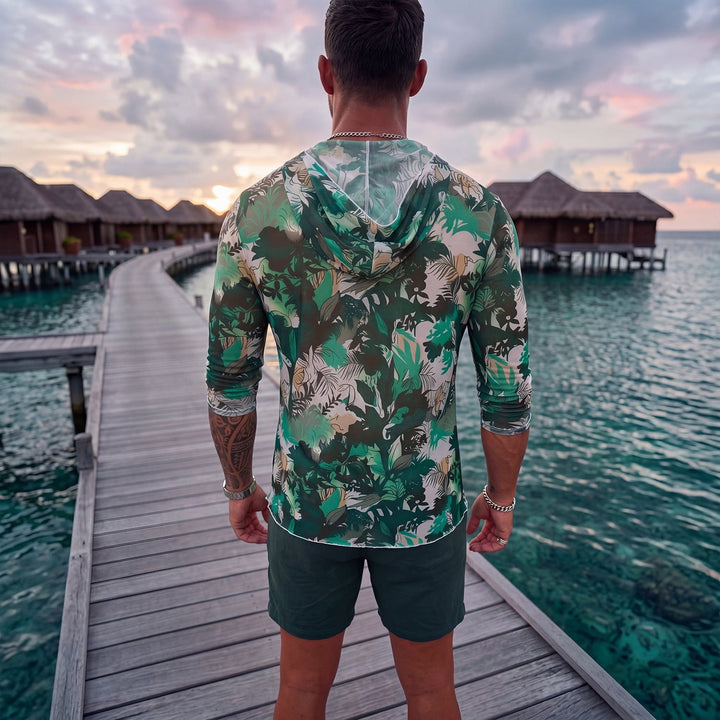 Herren Langarm-Badeoberteil mit floralem Design Drune