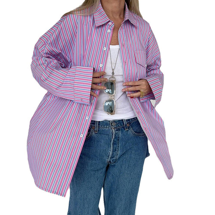 Damen Oversized Hemdbluse mit feinen Streifen Drune