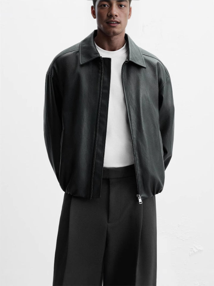 Herren elegante Kunstlederjacke mit modischem Stehkragen und seitlichen Eingrifftaschen Drune