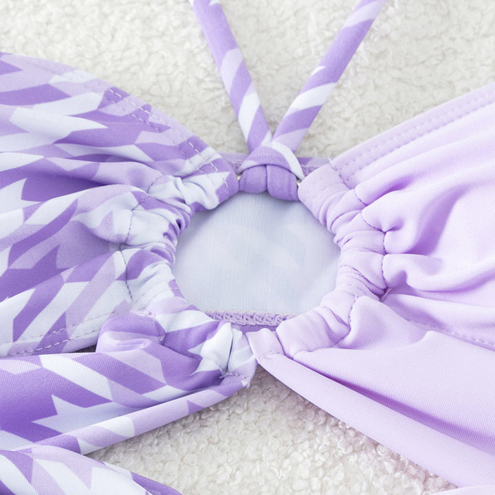 Damen Bandeau-Bikini mit modernen Knotendetails und strukturierter Oberflächenstruktur Drune