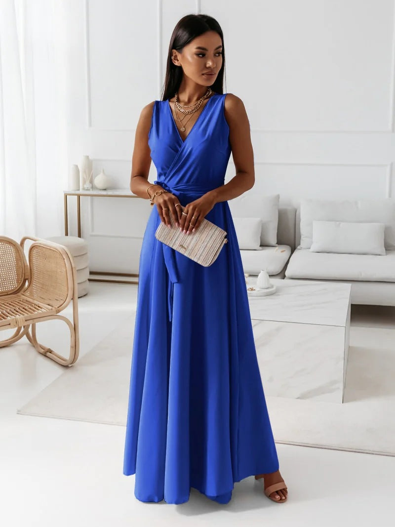 Drune | Elegantes V-Ausschnitt Ärmelloses Maxi-Kleid für Damen