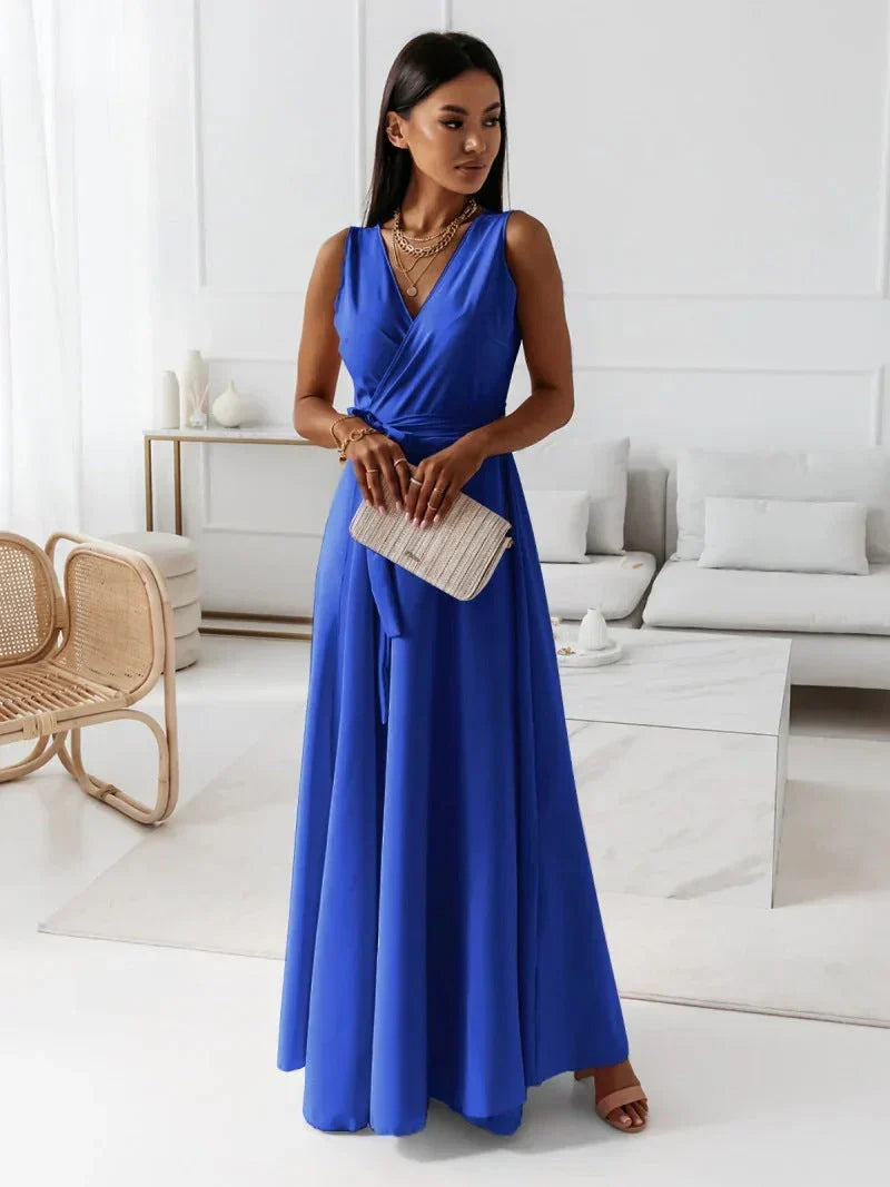 Damen einfarbig V-Ausschnitt Langes Kleid