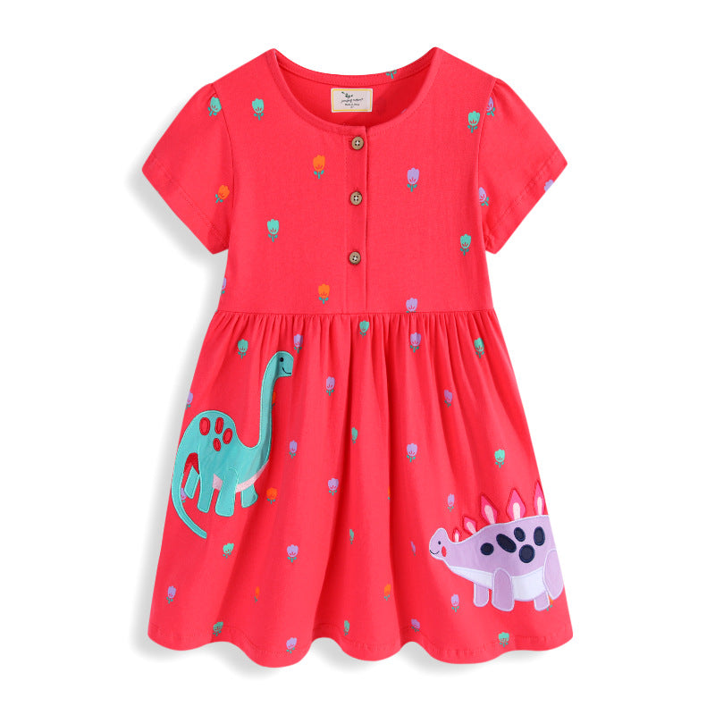 Mädchen Freizeitkleid mit bunten Dinosaurier-Applikationen Drune