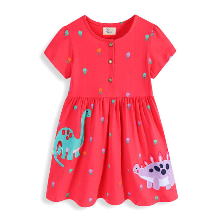 Mädchen Freizeitkleid mit bunten Dinosaurier-Applikationen Drune