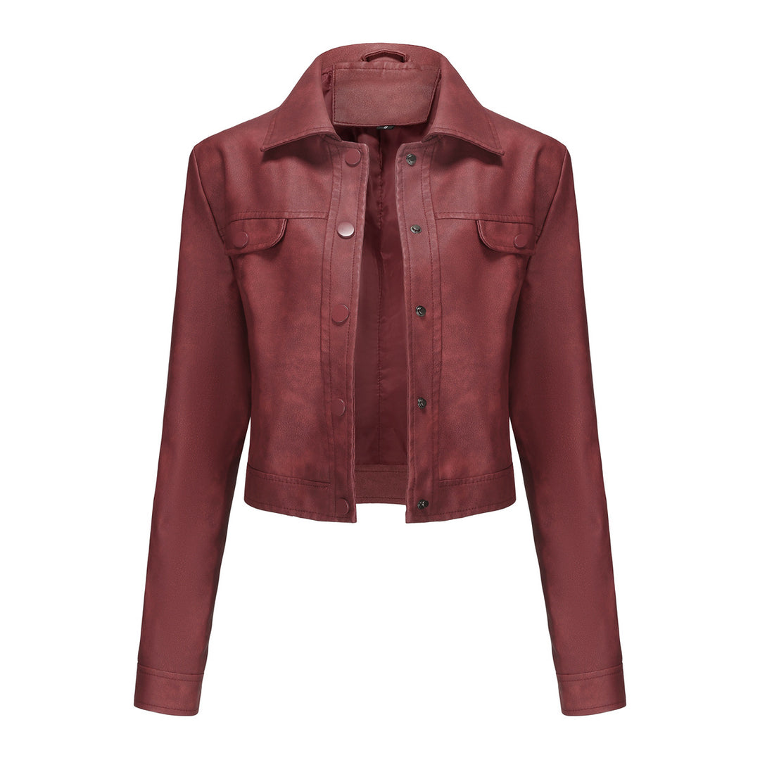 Damen modische kurz geschnittene Lederjacke Drune