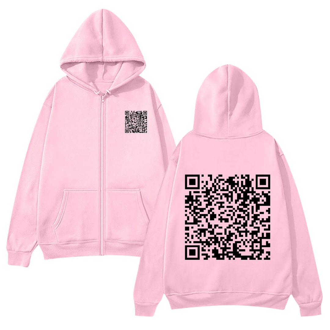 Damen Kapuzenjacke mit QR-Code-Design und weichem Fleece Drune