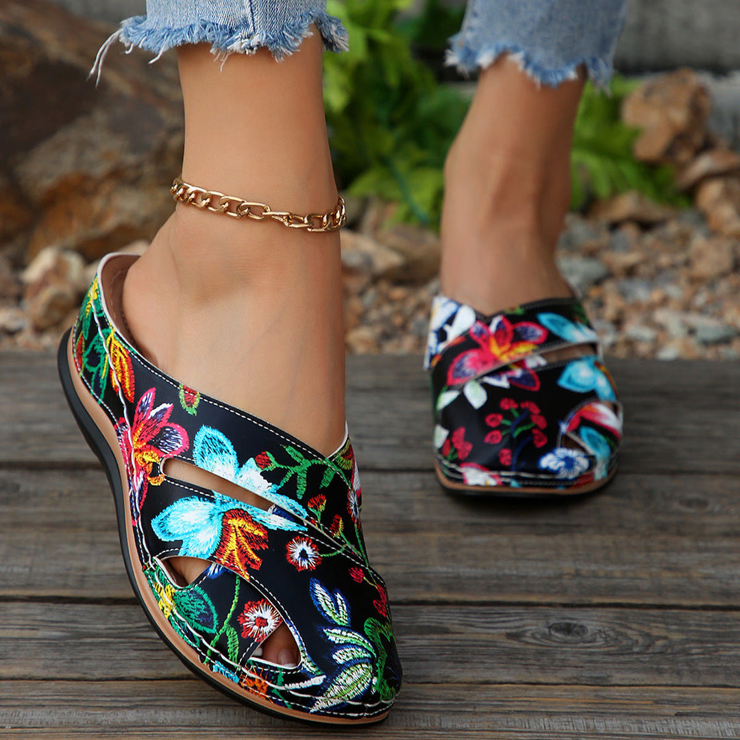 Damen Komfortable Clogs mit dekorativen floralen Stickereien Drune