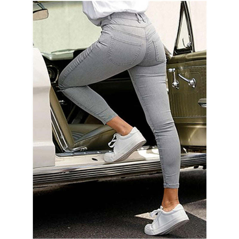 Damen Slim Fit Jeans mit Knopfleiste Drune