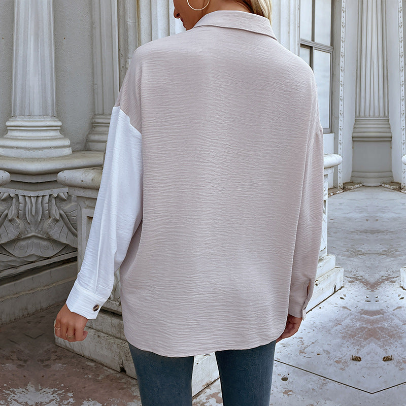 Damen oversized Blusenhemd mit zwei Farbdesigns und modischen Knopfdetails Drune