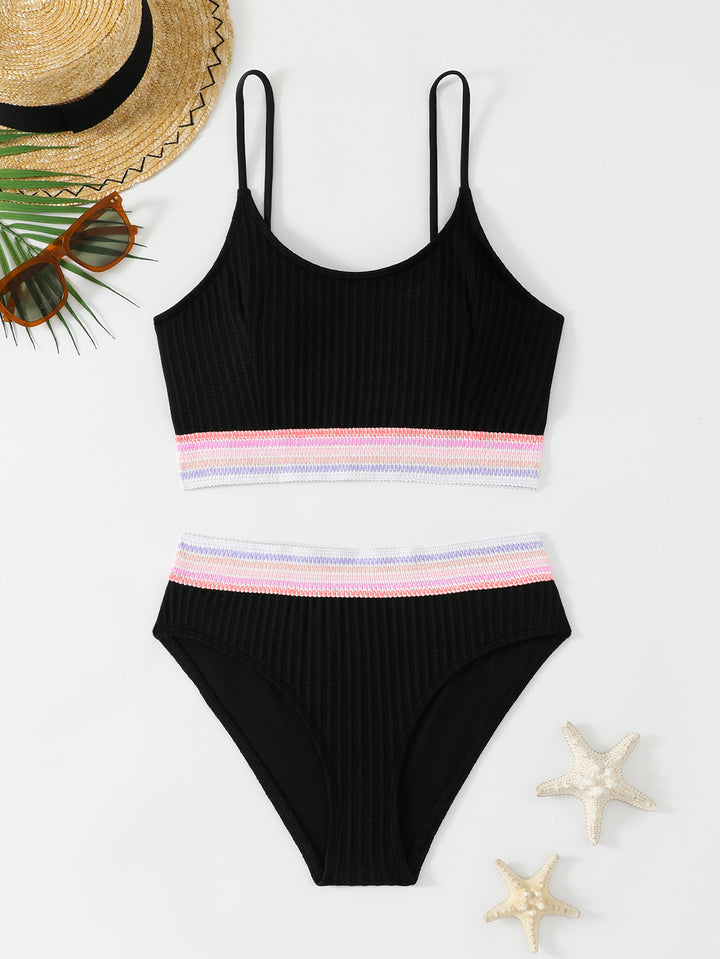 Damen Sportliches Bikini-Set mit modischem Rippdesign und elastischem Bund Drune