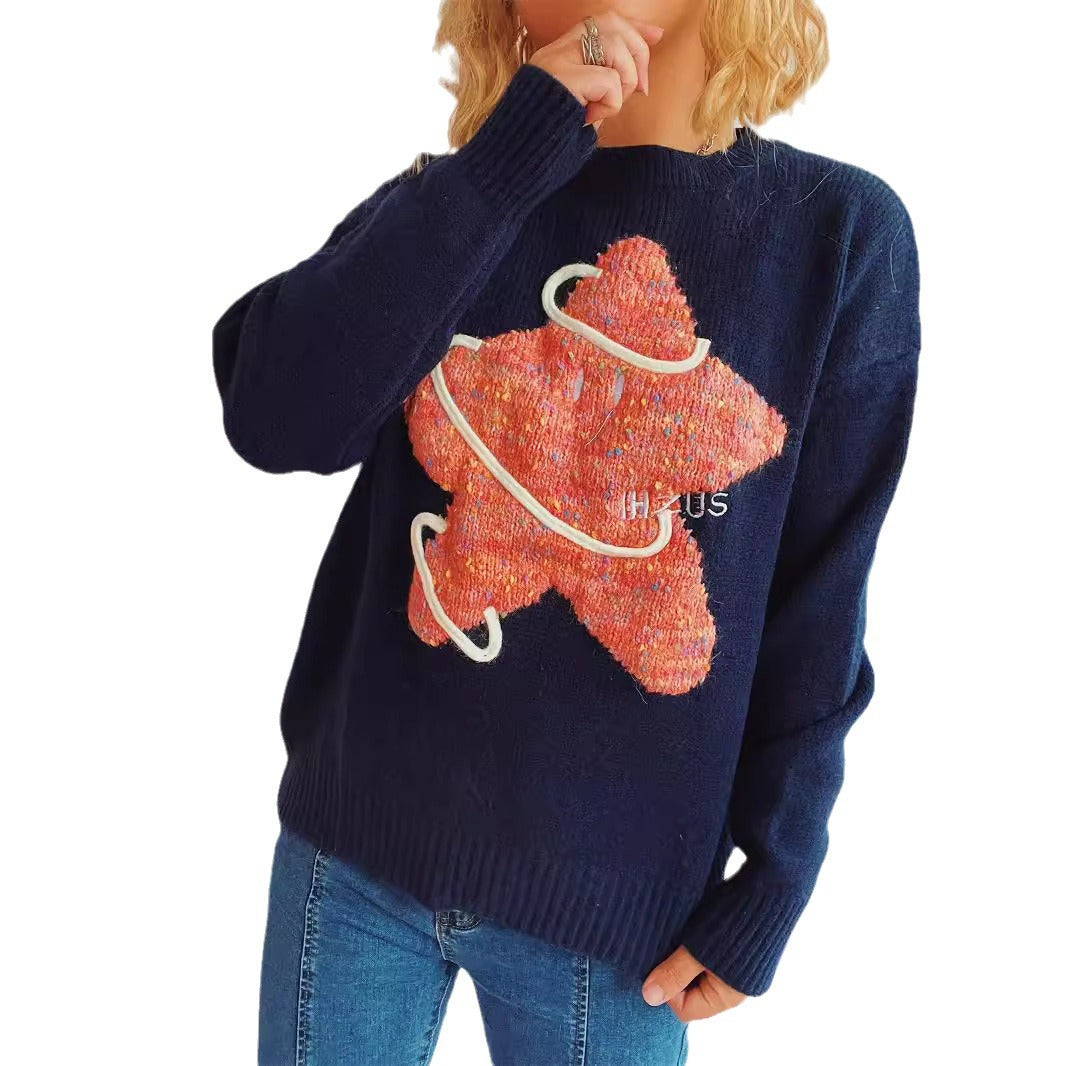 Damen Strickpullover mit kreativem Motiv und lässigem Schnitt Drune