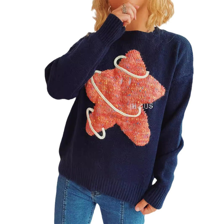 Damen Strickpullover mit kreativem Motiv und lässigem Schnitt Drune