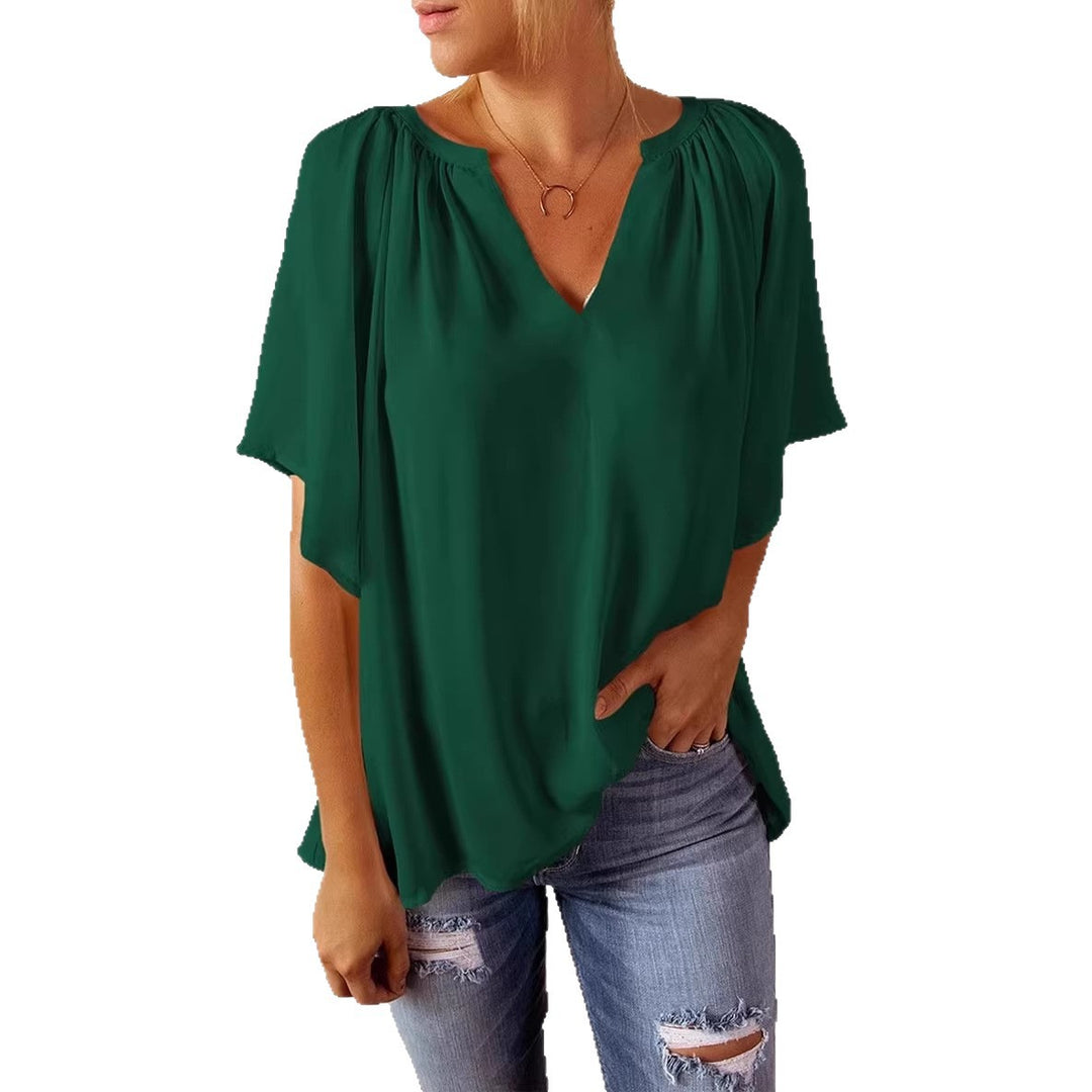 Damen lockeres Blusenshirt mit V-Ausschnitt und luftigen Ärmeln Drune