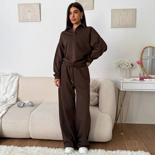 Damen lässiges Poloshirt und weite Hose Set Drune