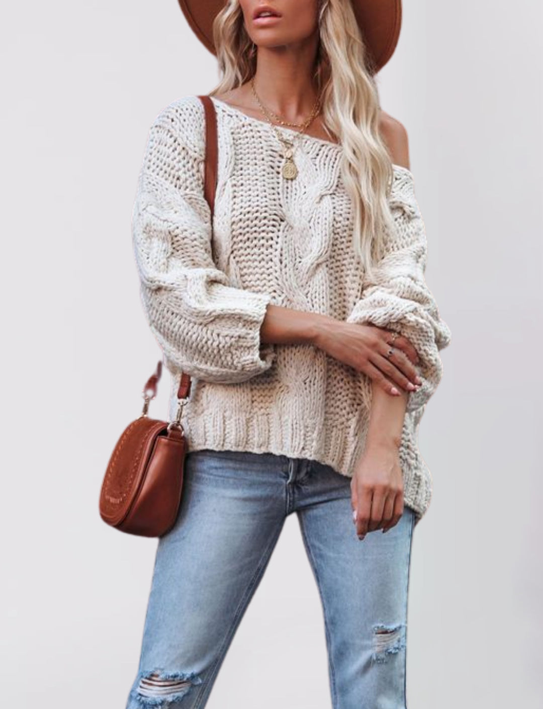 Damen oversized Strickpullover mit offener Schulterpartie und strukturierter Verarbeitung Drune
