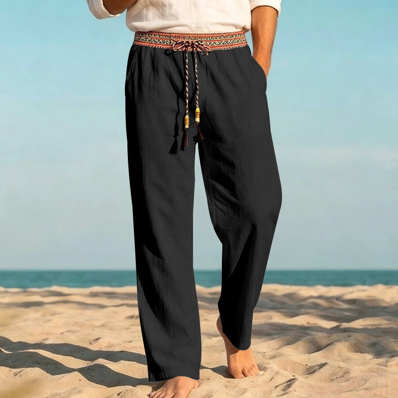 Herren nan sommerliche Relaxhose mit gewebtem Zierbund und geradem Bein Drune
