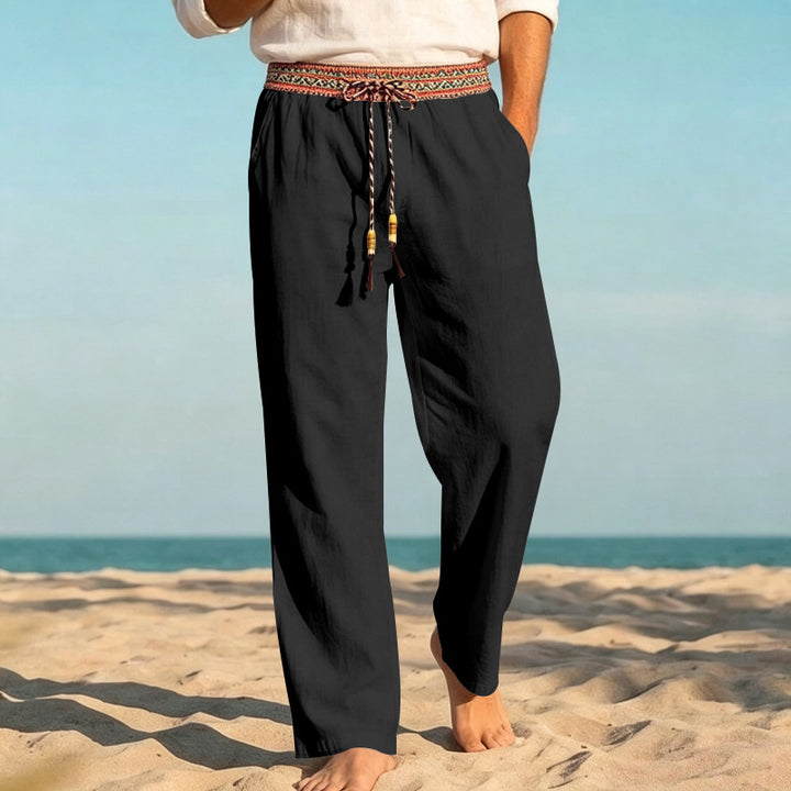 Herren nan sommerliche Relaxhose mit gewebtem Zierbund und geradem Bein Drune