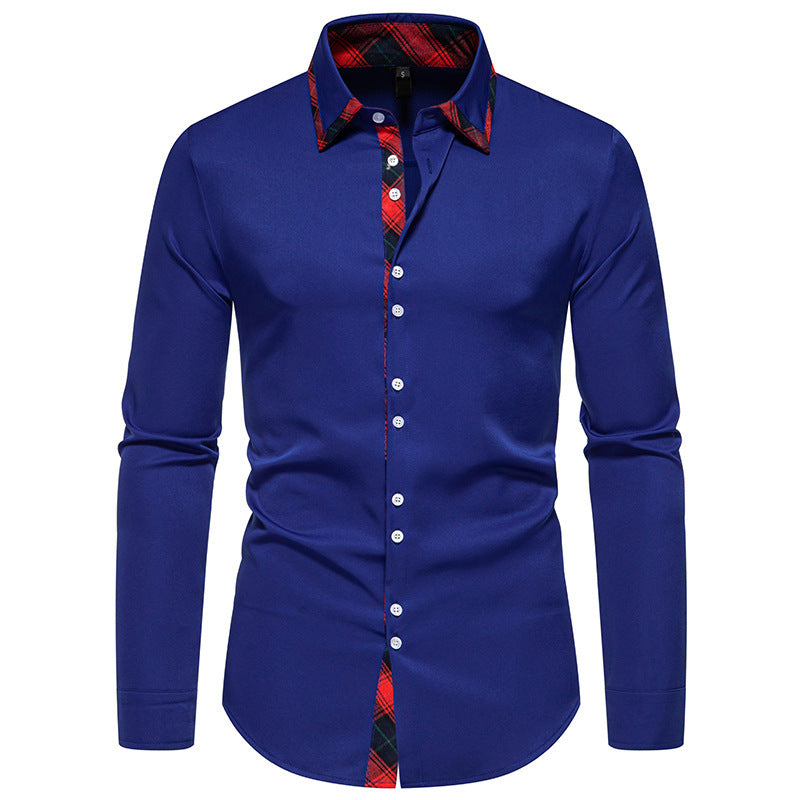 Herren elegantes Langarmhemd mit kreativem Kragen und kontrastierenden Details Drune