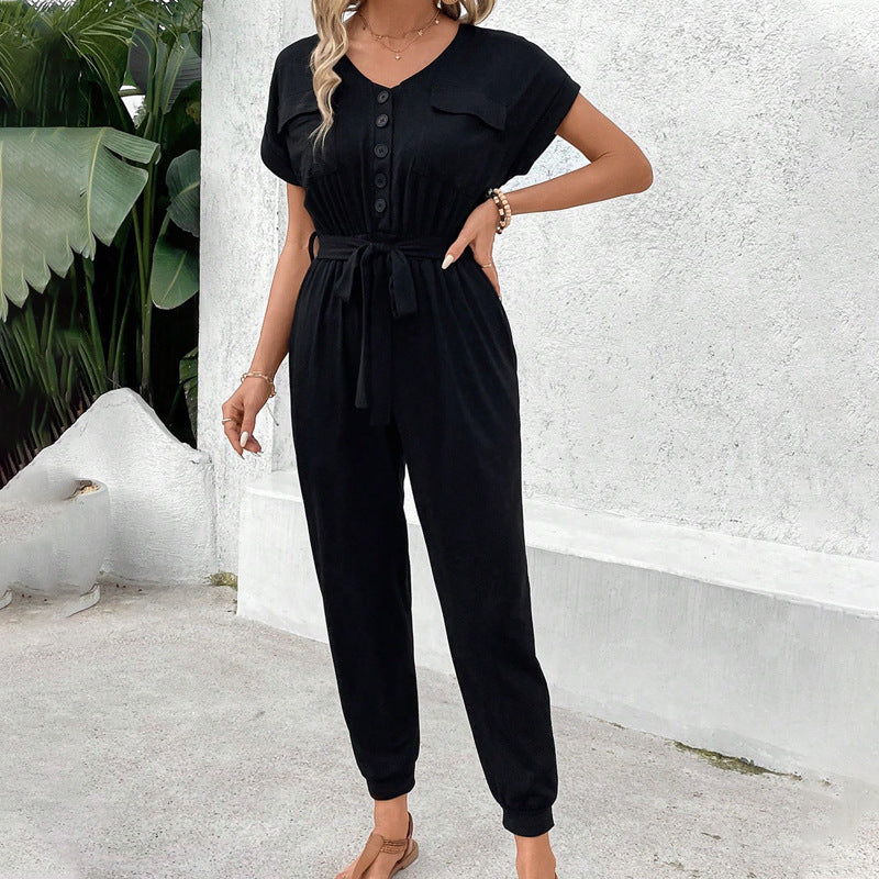 Damen Casual Jumpsuit mit praktischen Taschen und verstellbarem Taillengürtel Drune
