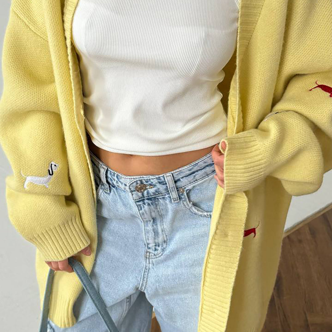 Damen Großer Strickcardigan mit tierischen Applikationen Drune