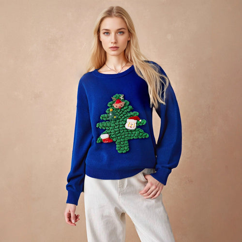 Damen Weihnachts-Pullover mit 3D-Tannenbaum-Design Drune