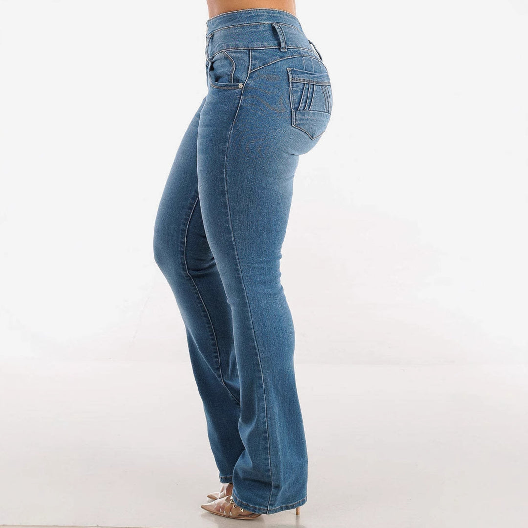 Damen High-Waist Bootcut Jeans mit Knopfdetails Drune