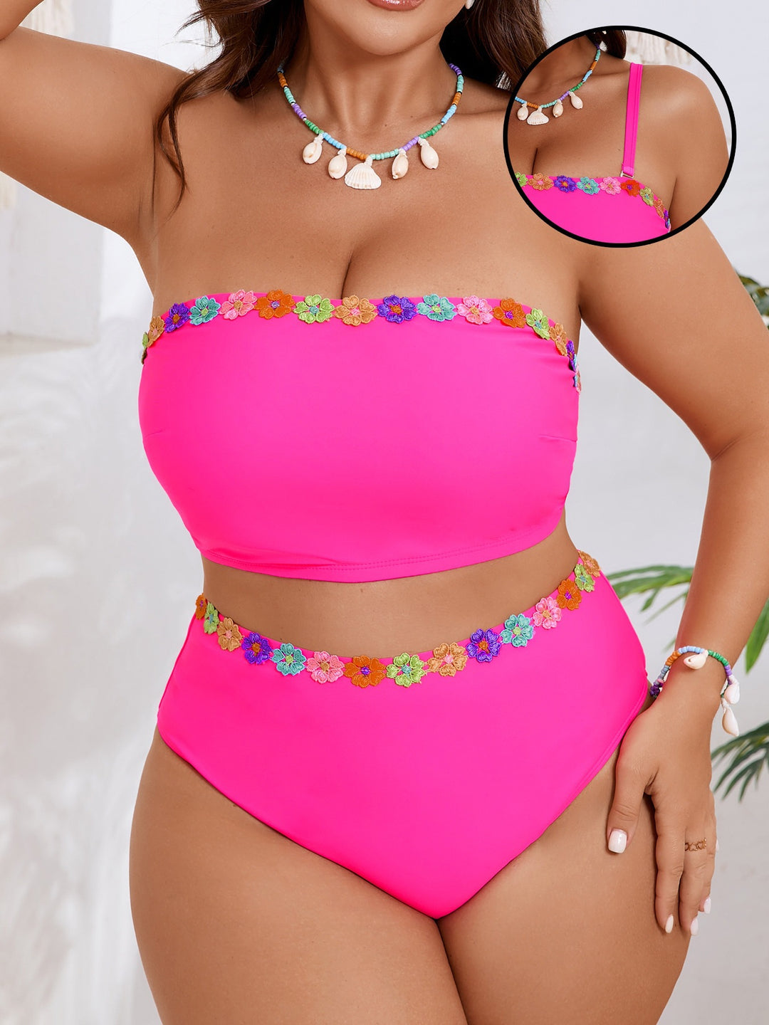 Damen Bandeau-Bikini-Set mit floralem Akzent Drune