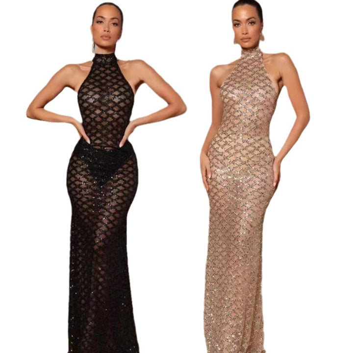 Damen Elegantes Abendkleid im Bodycon-Stil mit schimmerndem Paillettenbesatz Drune